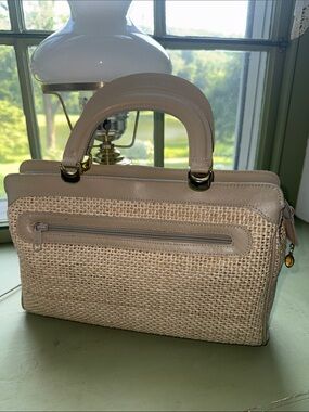 Vintage Contessa Woven Straw-Texture Structured Satchel - Beige